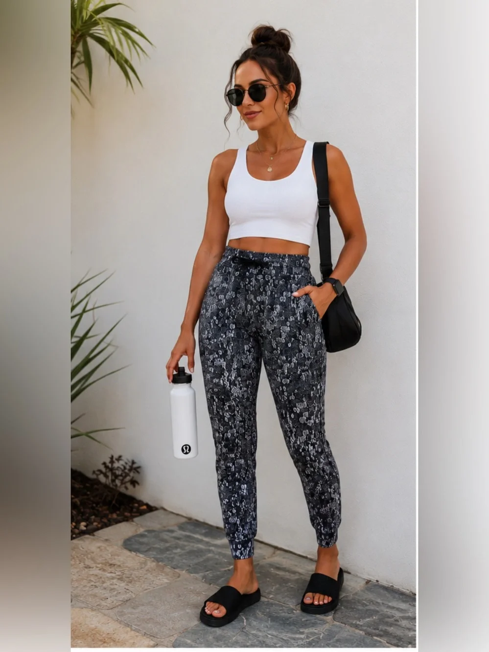 Lululemon Athletica Black and Gray Track Pants with Luxurious Texture
